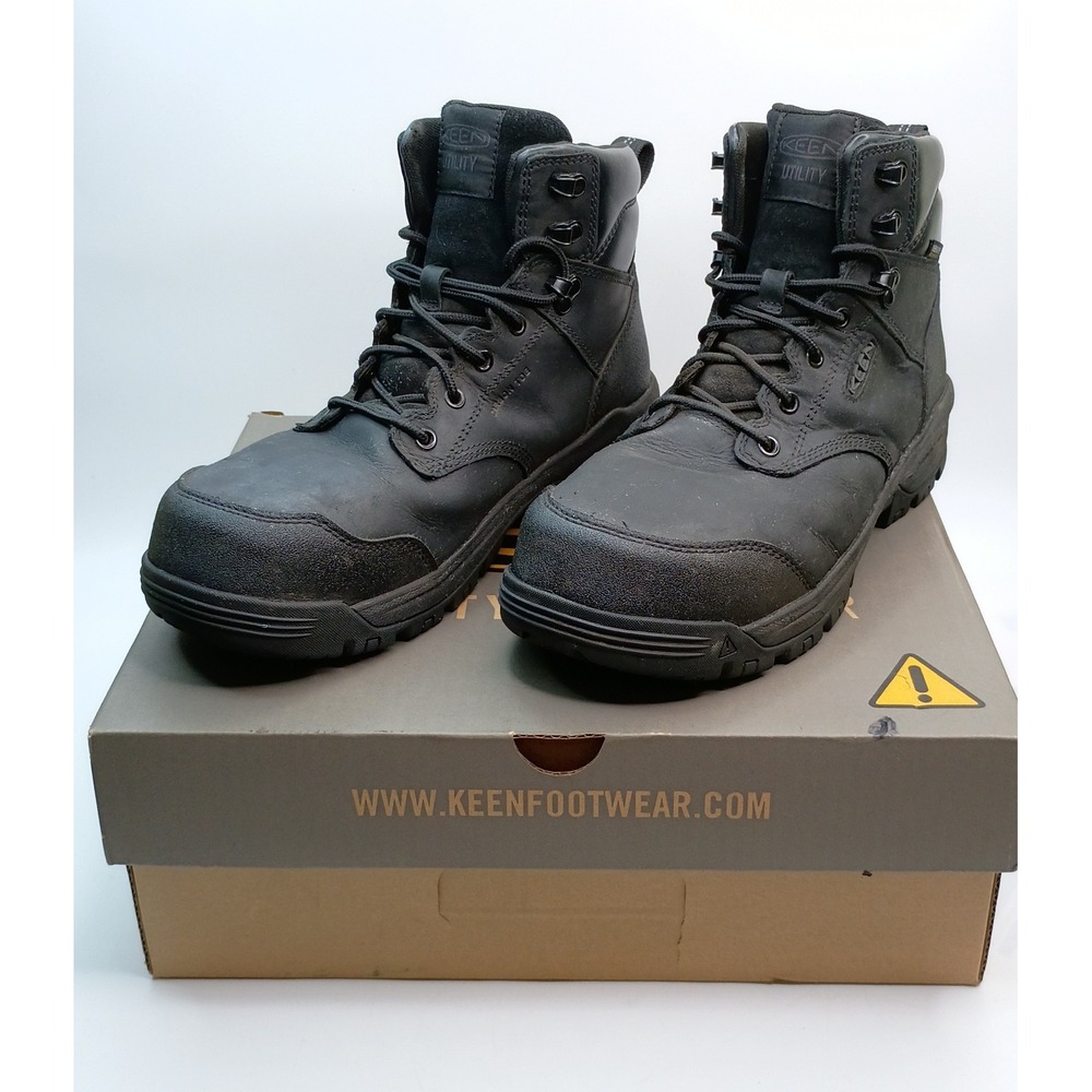 Keen Utility Lansing Mid Work Boot Men Size 10.5 EE Black Leather Waterproof
